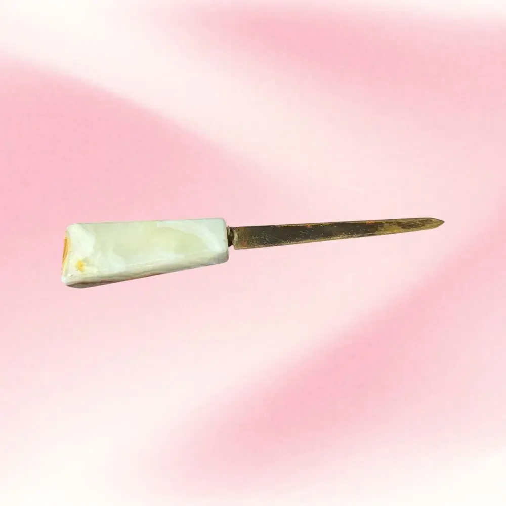 Vintage Sheaffer White Dot 14K Nib Fountain Pen Marble Desk Set Letter Opener